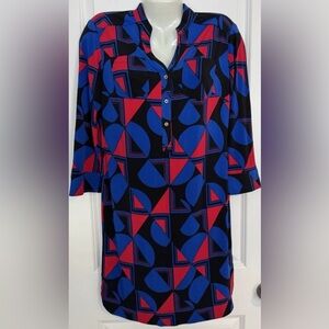 Donna Morgan Geometric Blue and Red Dress Size 4